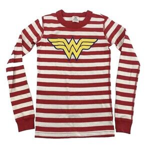 BOGO Hanna Andersson Wonder Woman Pajama Top Long Sleeve Red White Striped 10